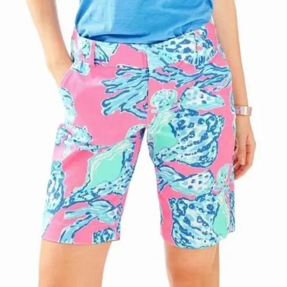 Lilly Pulitzer Chipper Shorts Pink Blue Tropical Seashells Sz 4